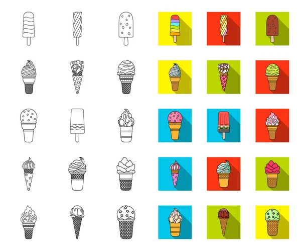 Diferentes contornos de helado, iconos planos en la colección de conjuntos para el diseño. Postres y dulzura vector símbolo stock web ilustración . — Archivo Imágenes Vectoriales