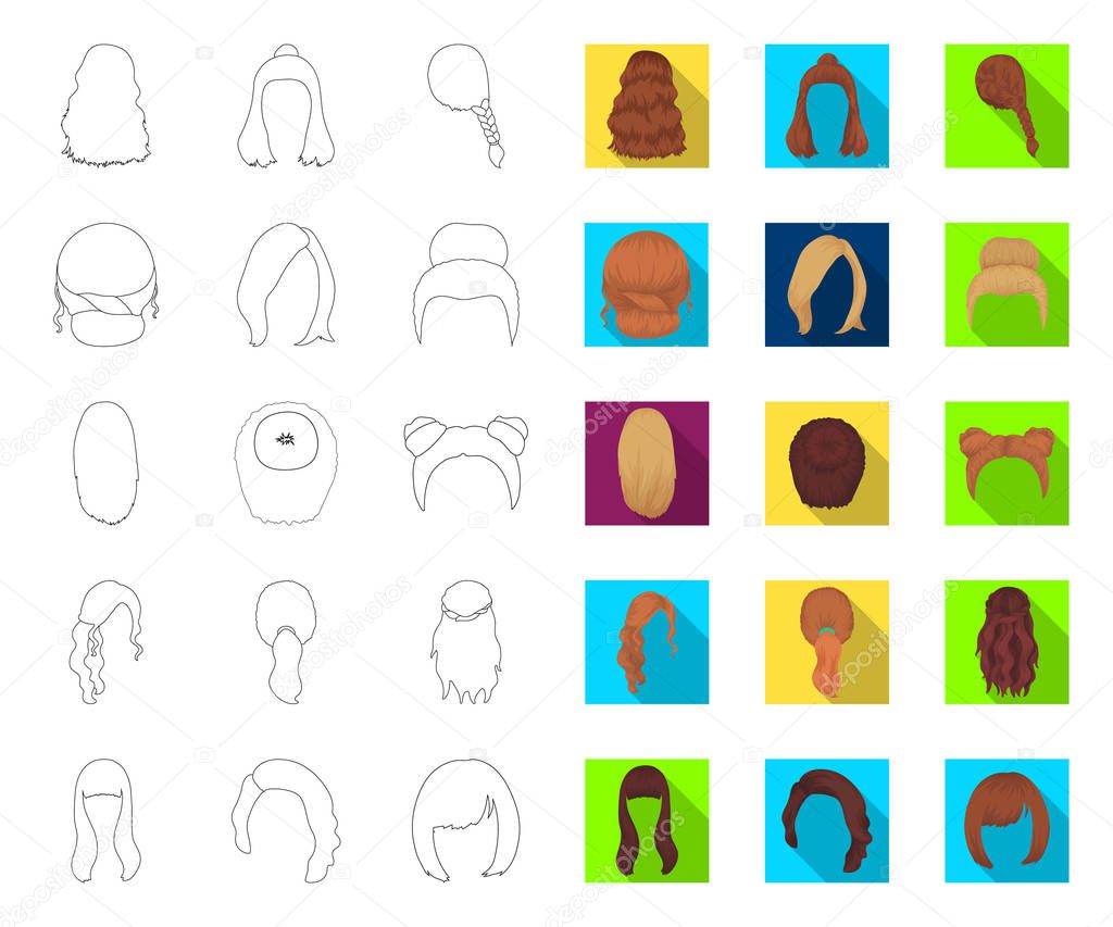 Female hairstyle outline,flat icons in set collection for design. Stylish haircut vector symbol stock web illustration.