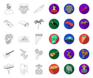 Ülke Meksika anahat, tasarım için set koleksiyonunda düz simgeler. Meksika ve dönüm noktası vektör sembolü stok web illüstrasyon.