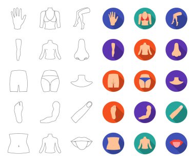 Vücudun bir parçası, ekstremite anahat, tasarım için set koleksiyonunda düz simgeler. İnsan anatomisi vektör sembolü stok web illüstrasyon.