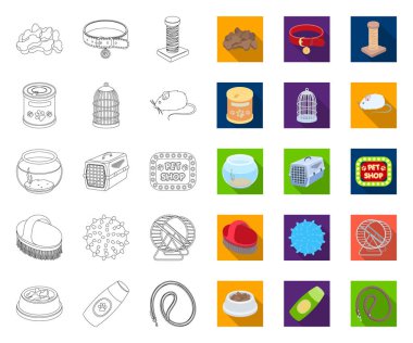 Pet shop anahat, tasarım için set koleksiyonunda düz simgeler. Hayvanlar için mal vektör sembolü stok web illüstrasyon.