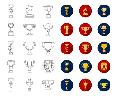 Altın Kupa anahat, düz simgeler toplama tasarımı için ayarlayın. Kazananlar Kupası vektör simge stok web çizim.