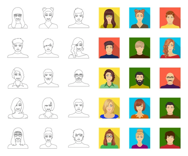 Avatar en gezichtscontour, platte iconen in set collectie voorontwerp. Een persoon verschijning vector symbool voorraad Web illustratie. — Stockvector