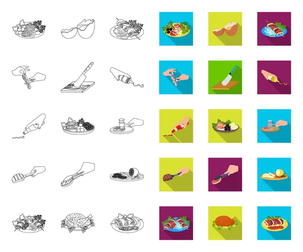 Esquema de cocina, iconos planos en la colección de conjuntos para el diseño. Cocina, equipo y herramientas vector símbolo stock web ilustración . — Vector de stock
