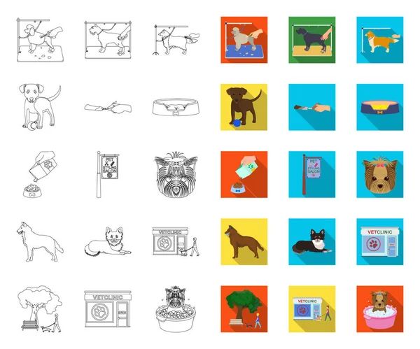 Контур домашніх тварин, плоскі піктограми в наборі колекції для дизайну. Догляд та освіта Векторний символ стокової веб-ілюстрації . — стоковий вектор