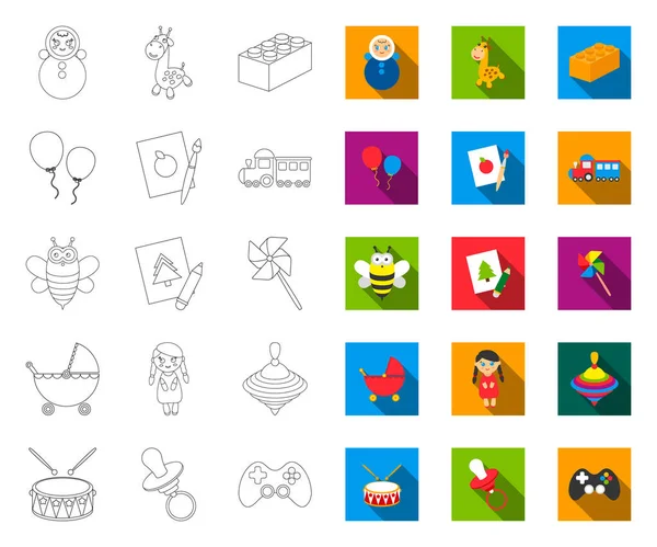 Esquema de juguetes para niños, iconos planos en la colección de conjuntos para el diseño. Juego y bauble vector símbolo stock web ilustración . — Vector de stock