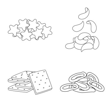 İzole işareti ürün ve menü nesne. Hisse senedi için ürün ve lezzet vektör simge topluluğu.