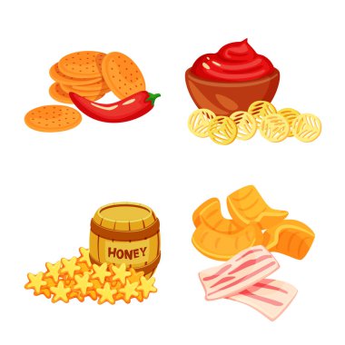 Gıda ve ürün işareti vektör illüstrasyon. Stok için gıda ve parti vektör simgesinin toplanması.