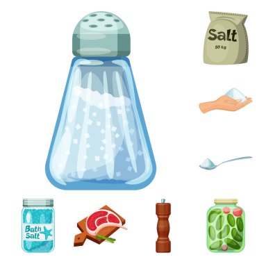 Tuz ve gıda işareti vektör tasarımı. Stok için tuz ve mineral vektör simgesi seti.