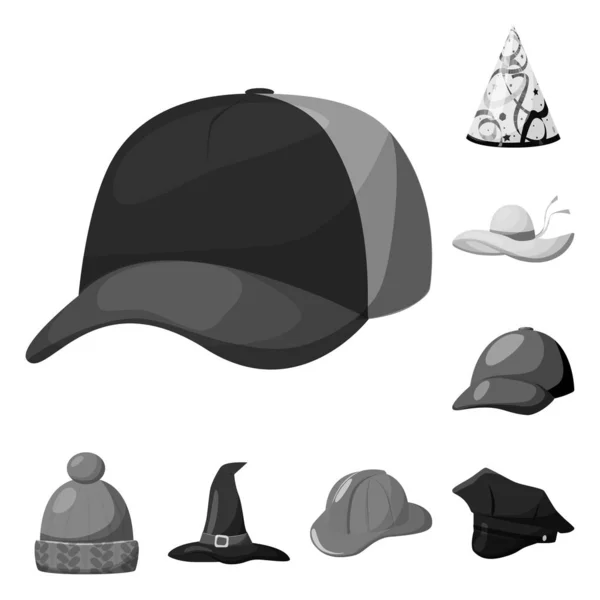 Conception vectorielle du chapeau et du symbole du casque. Ensemble de chapeau et symbole de stock de profession pour le web . — Image vectorielle