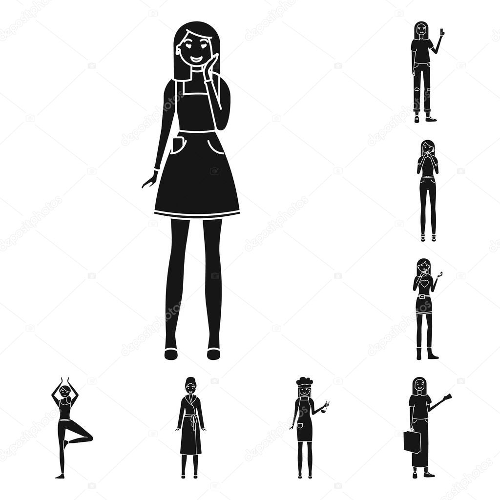 Isolated object of emotions and female logo. Set of emotions and body stock vector illustration.