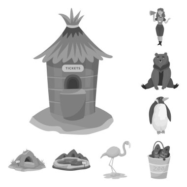 Hayvanat bahçesi ve park işareti vektör tasarımı. Web için hayvanat bahçesi ve hayvan stok sembolü koleksiyonu.