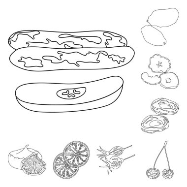 Gıda ve ham logo vektör çizimi. Web için gıda ve doğa hisse senedi simgesi kümesi.