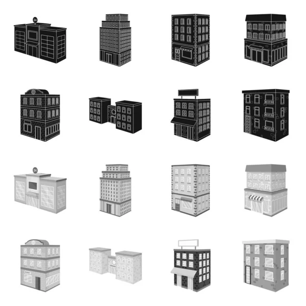 Vektorillustration der Konstruktion und des Gebäude-Logos. Set von Bau- und Immobilienvektorsymbolen für Aktien. — Stockvektor