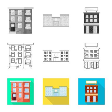 Belediye vektör tasarımı ve merkezi oturum açın. Web için belediye ve Emlak hisse senedi simgesi kümesi.