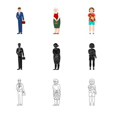 Karakter ve avatar simge vektör Illustration. Hisse senedi için karakter ve portre vektör simge kümesi.