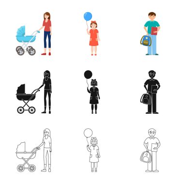 Karakter ve avatar logo vektör Illustration. Hisse senedi için karakter ve portre vektör simge kümesi.