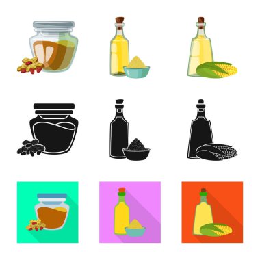 Sağlıklı ve sebze logo vektör Illustration. Sağlıklı kümesi ve web için tarım hisse senedi simgesi.