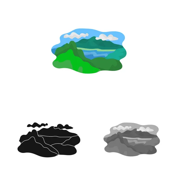 Vektorová ilustrace ikony hor a jezera. Ukázka vektorového a lesního burzovního vektoru. — Stockový vektor