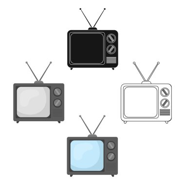 Karikatür televizyon reklam simgesi, siyah tarzı beyaz arka plan üzerinde izole. Reklam sembolü stok vektör illüstrasyon.