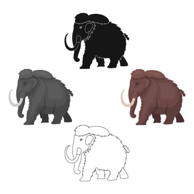 Karikatür, siyah tarzı beyaz arka plan üzerinde izole mamut simgesi. Dinozorlar ve tarih öncesi sembol stok vektör illüstrasyon.