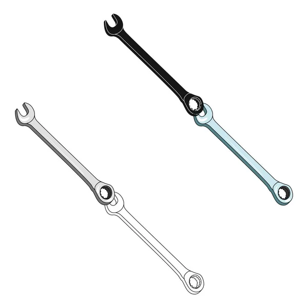 Ferramentas para fixação de bicicletas. Uma chave para reparar.Ciclista roupa ícone único em desenhos animados, estilo preto vetor símbolo estoque ilustração . — Vetor de Stock