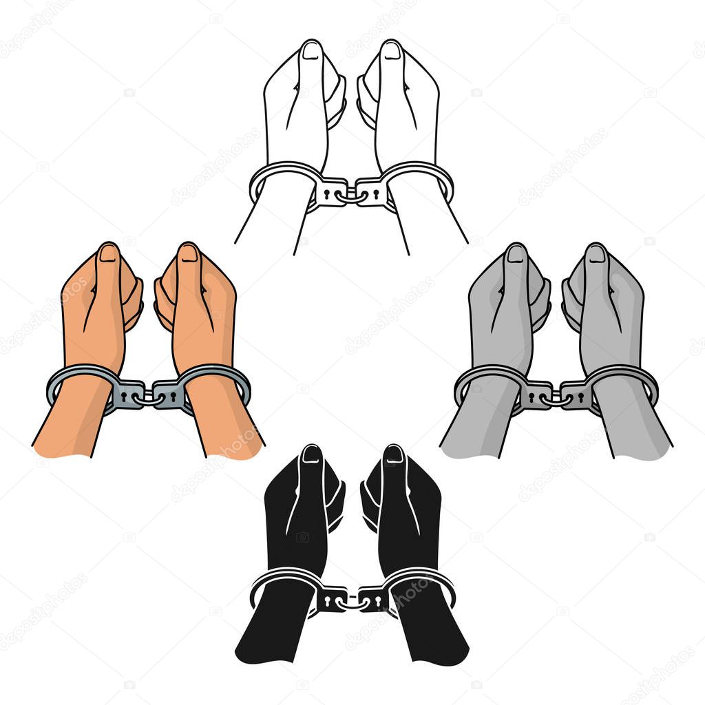 Hands in handcuffs icon in cartoon,black style isolated on white background. Crime symbol stock vector illustration.