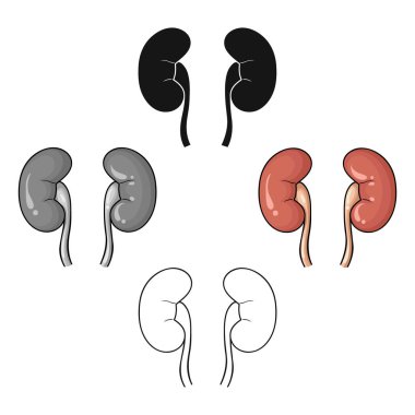 Karikatür insan böbrekleri simgesi, siyah tarzı beyaz arka plan üzerinde izole. İnsan organları sembolü stok vektör illüstrasyon.