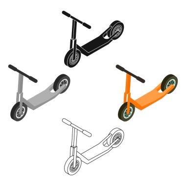 Karikatür Scooter simgesi, siyah tarzı beyaz arka plan üzerinde izole. Taşıma sembolü stok vektör illüstrasyon.