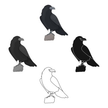 Karikatür de Viking Tanrı simgesi Crow, siyah tarzı beyaz arka plan üzerinde izole. Vikings sembolü stok vektör illüstrasyon.