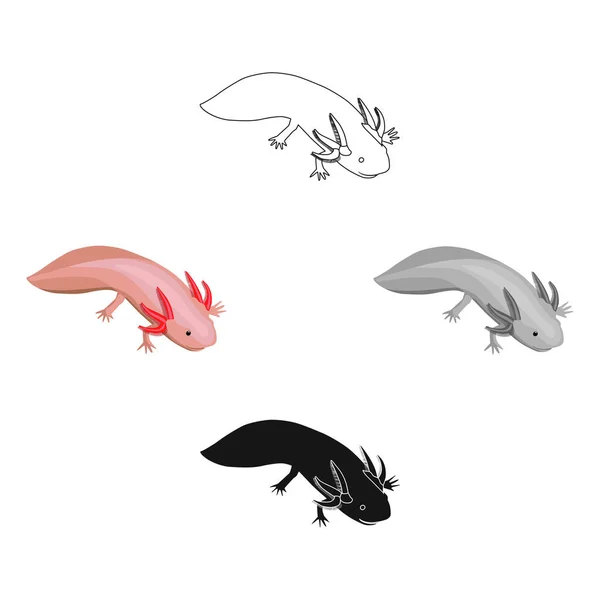 Icono axolotl mexicano en caricatura, estilo negro aislado sobre fondo blanco. México país símbolo stock vector ilustración . — Archivo Imágenes Vectoriales