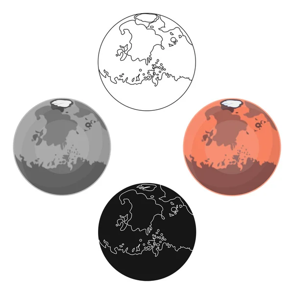 Icono de Marte en caricatura, estilo negro aislado sobre fondo blanco. Planetas símbolo stock vector ilustración . — Vector de stock