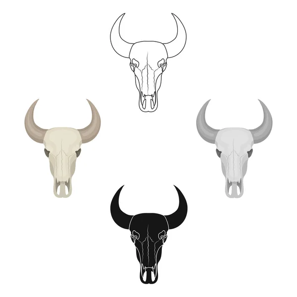 Icono de cráneo de toro en caricatura, estilo negro aislado sobre fondo blanco. Rodeo símbolo stock vector ilustración . — Vector de stock