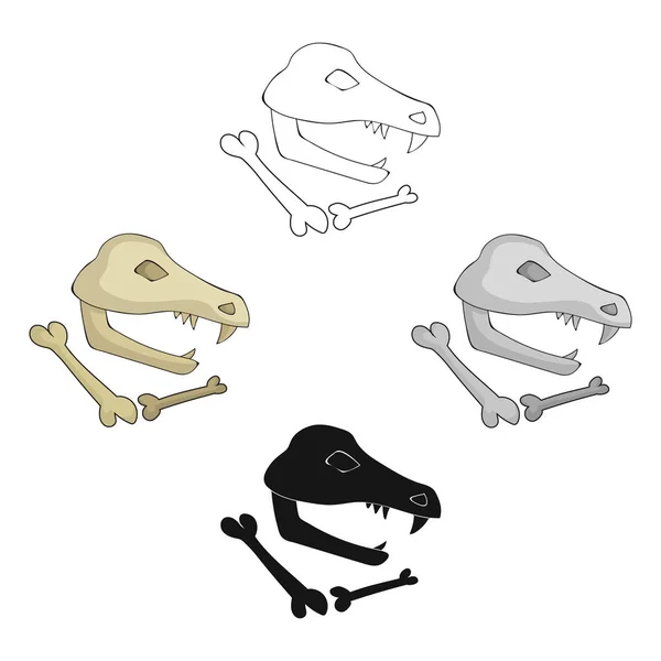Icono de fósiles de dinosaurios en dibujos animados, estilo negro aislado sobre fondo blanco. Edad de piedra símbolo stock vector ilustración . — Archivo Imágenes Vectoriales