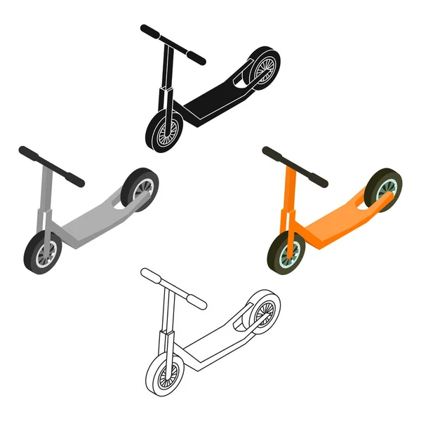 Ícone de scooter em desenho animado, estilo preto isolado no fundo branco. Ilustração do vetor do estoque do símbolo do transporte . —  Vetores de Stock