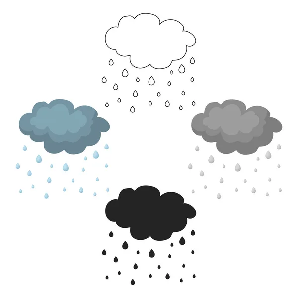 Icona pioggia in cartone animato, stile nero isolato su sfondo bianco. Simbolo meteo stock illustrazione vettoriale . — Vettoriale Stock