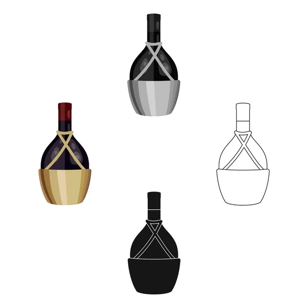 Icono de botella de vino en caricatura, estilo negro aislado sobre fondo blanco. Producción de vino símbolo stock vector ilustración . — Archivo Imágenes Vectoriales