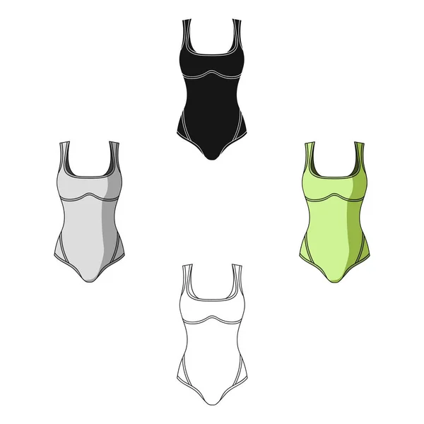 Maillot de bain vert pour femmes. Maillot de bain sportif pour les sports nautiques.Vêtements femme icône unique dans la bande dessinée, illustration vectorielle de style noir symbole stock . — Image vectorielle