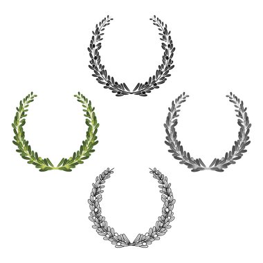 Zeytin dallarından çelenk. Karikatürde zeytin tekli ikonu, siyah stil vektör sembolü stok illüstrasyon ağı.