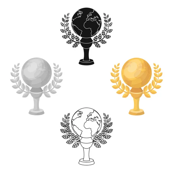 Golden planet with a wreath.The trophy for the best film about the Earth.Movie awards single icon in cartoon, black style vector symbol stock illustration . — стоковый вектор