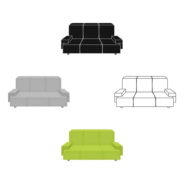 Πράσινο εικονίδιο καναπέ σε κινούμενα σχέδια, μαύρο στυλ απομονώνεται σε λευκό φόντο. Έπιπλα γραφείου και εσωτερική εικόνα διάνυσμα απόθεμα σύμβολο. — Διανυσματικό Αρχείο