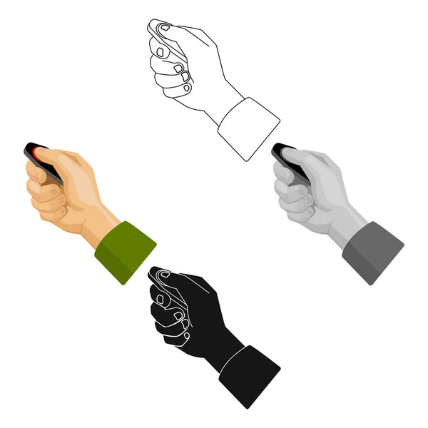 Activación del icono de alarma de coche en dibujos animados, estilo negro aislado sobre fondo blanco. Zona de aparcamiento símbolo stock vector ilustración . — Archivo Imágenes Vectoriales