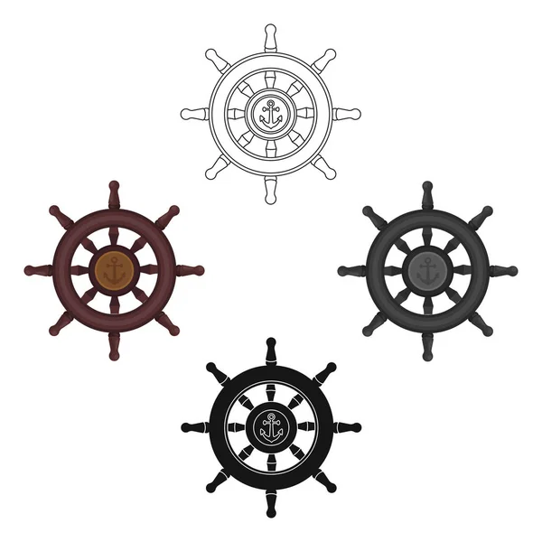 Schiffslenkrad-Ikone aus Holz in Cartoon, schwarzer Stil isoliert auf weißem Hintergrund. Piraten Symbol Aktienvektor Illustration. — Stockvektor