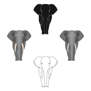 Fil, en büyük vahşi hayvan. Karikatür dişleri tek simge ile Afrika fil, siyah tarzı vektör sembolü stok illüstrasyon web.