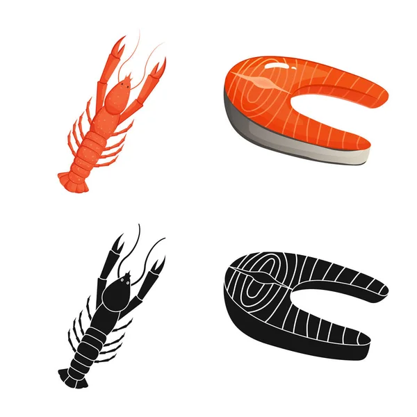 Vectorillustratie van vers en restaurant symbool. Set van verse en mariene vector pictogram voor voorraad. — Stockvector