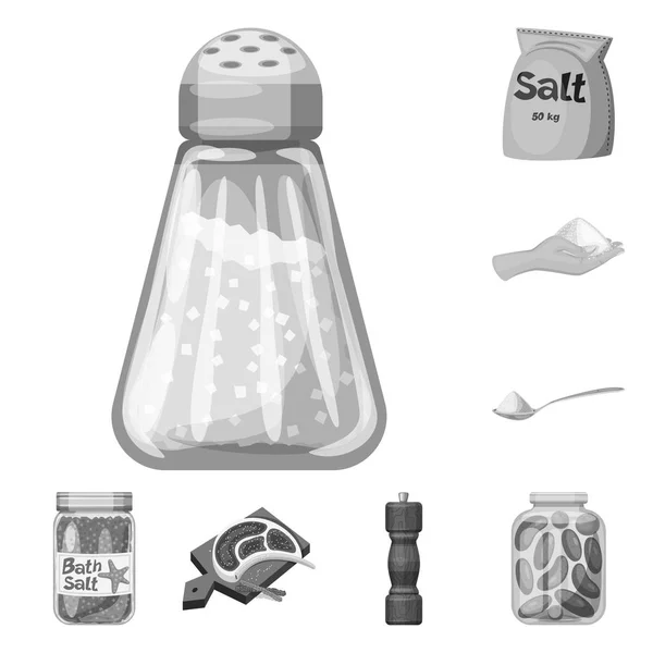 Ilustração vetorial de sal e símbolo de comida. Conjunto de sal e mineral estoque vetor ilustração . — Vetor de Stock