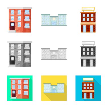 Belediye vektör tasarımı ve merkezi sembolü. Web için belediye ve Emlak hisse senedi simgesi kümesi.