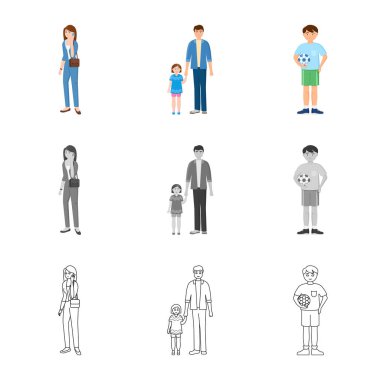 Vektör Illustration karakter ve avatar işareti. Web için karakter ve portre hisse senedi simgesi kümesi.