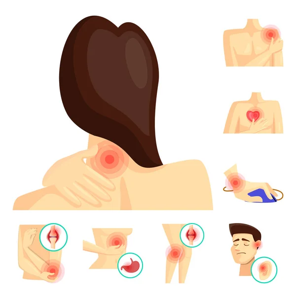 통증과 질병 기호의 벡터 그림입니다. 주식에 대한 통증과 부상 벡터 아이콘의 컬렉션. — 스톡 벡터