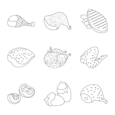 Gıda ve ızgara logo izole nesne. Gıda ve kuş stok vektör illüstrasyon seti.